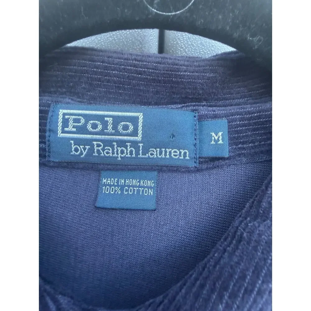 VTG Polo Ralph Lauren Men Blue Lightweight Corduroy Polo Shirt Long Slv M Preppy